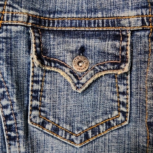 Y2K Silver Jeans Denim Button Up Cropped Fitted Jacket Women's Size Large - Picture 8 of 15